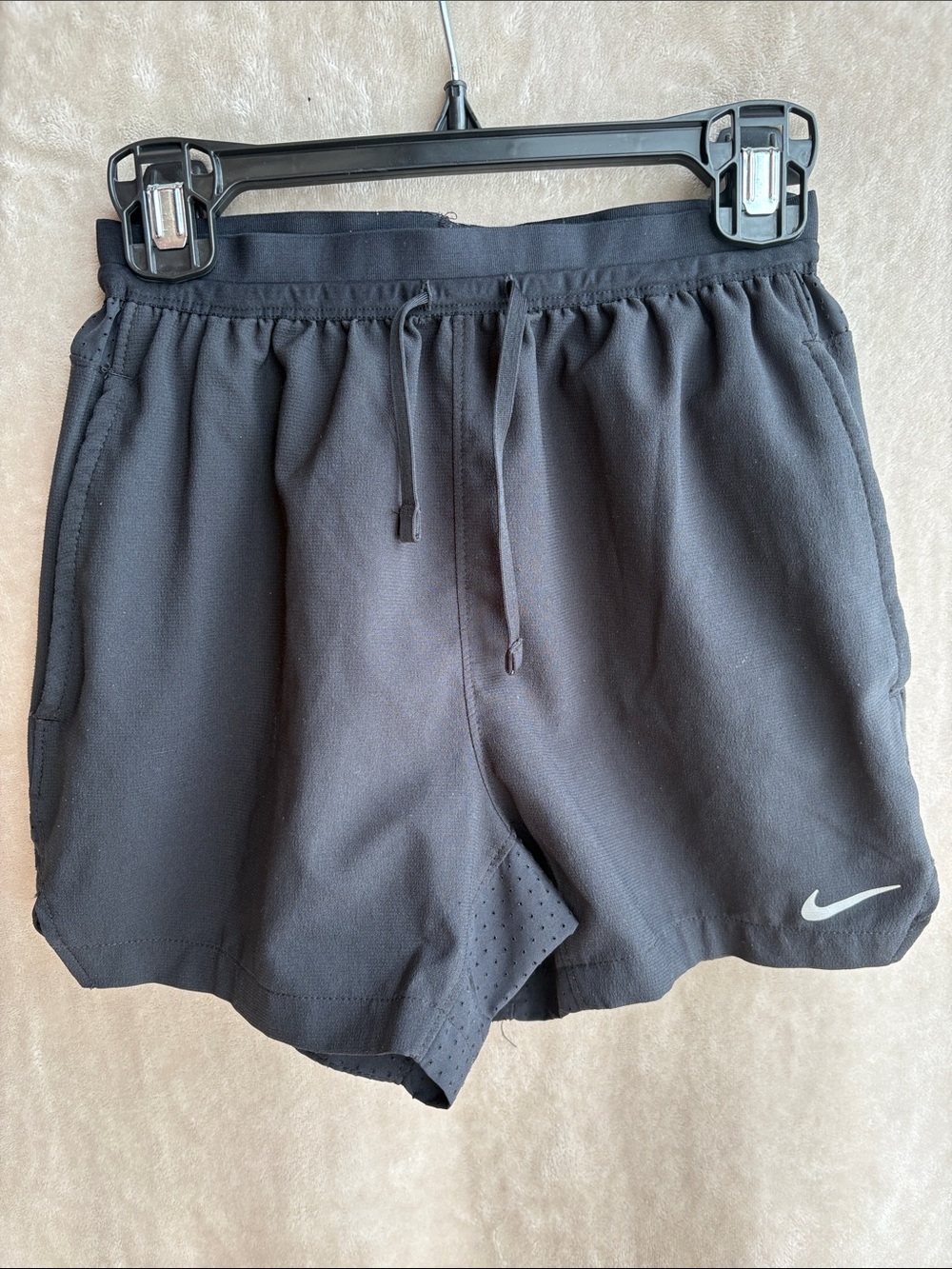 Nike Black Boys Performance Running Shorts with White Swoosh